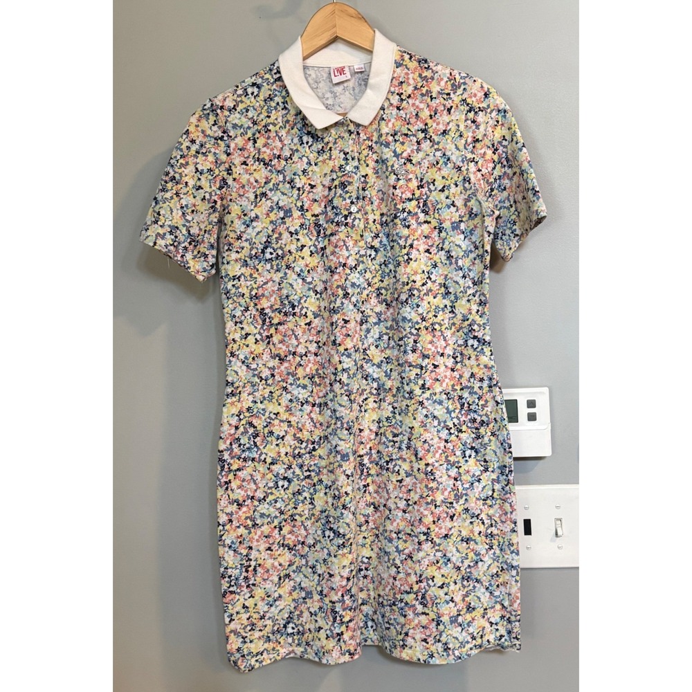 Lacoste L!VE Polo Dress Womens L Multicolor Floral Excellent F8327 Short Sleeve